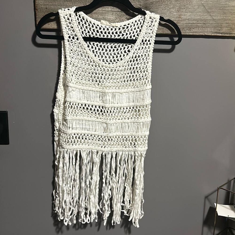 NWOT Knit tank with fringe